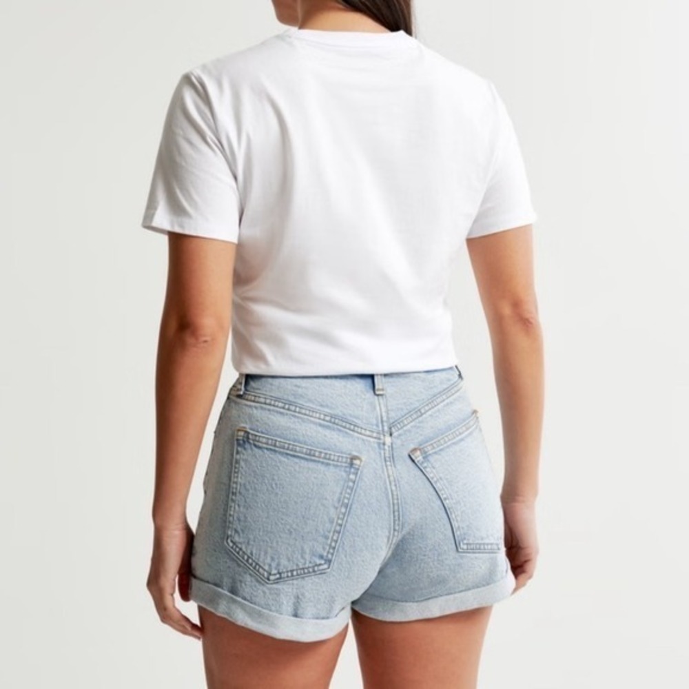 Women's High Rise Mom Curve Love Light Blue Denim Shorts - Picture 8 of 10